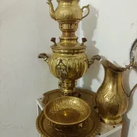 سماور زغالی همراه با پارچ و قوری و سینی