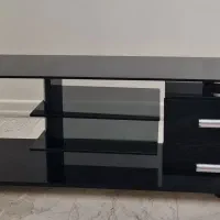 میز تلویزیون مشکی شیشه سکوریت کشودار