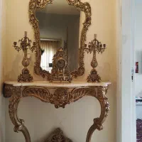 آیینه وشمعدان برنز طلایی  اصل باساعت