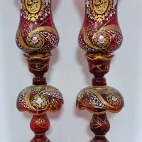 شمعدان های شیشه ای مذهبی جفتی با طلاکوب زیبا