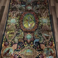فرش نفیس تمام ابریشم دستباف زرع و نیم فقط نقد