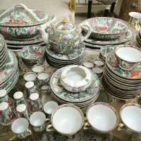 سرویس چینی آنتیک غذاخوری گل مرغی جهیزیه12نفره