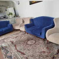 سرویس مبلمان۷نفره شیک و تمیز (ترکیب رنگ آبی و کرم)