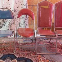 ۶عدد صندلی فلزی استیل تاشو محکم تمیزسالم روکش نونو