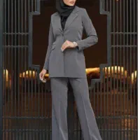 ست اداری طوسی برند باران دخت تک دکمه شلوار بگ