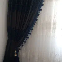 پرده تور ترک طرح دار با دستک مخمل سورمه ای طور|پرده، رانر، رومیزی|قائن, |دیوار
