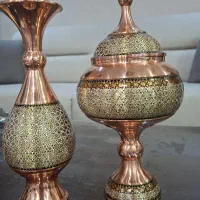 گلدان و شکلات خوری مسی خاتم کاری