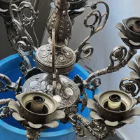 لوستر برنز ۸ چراغه در حد نو دارای لاله و کریستال|لوستر و چراغ آویز|اندیشه, |دیوار