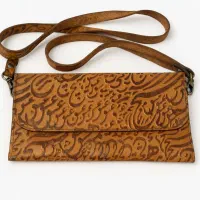کیف پول چرمی زنانه زیبا، طرح نستعلیق، بند دوشی|کیف، کفش، کمربند|رشت, پورسینا|دیوار