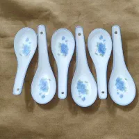 یک دست قاشق سوپ خوری نقش آبی