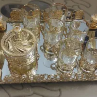 ست چایخوری فلزی طلایی
