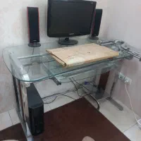 میز کامپیوتر استیل شیشه برند