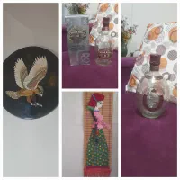 بطری شیشه خالی اُرجینال خارجی.تابلو عقاب.آویز کلاژ