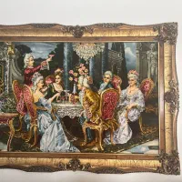 تابلو فرش ابریشم همراه با قاب طلایی