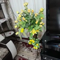 گل مصنوعی.مجسمه پلی استر گلدان بزرگ چوبی.گل چینی