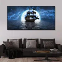 رنگ روغن تابلو نقاشی شاسی چاپ بوم کشتی دریا ساحل