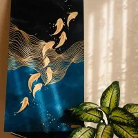 تابلو نقاشی دکوراتیو طرح ماهی و دریا /ورق طلا