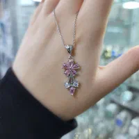 پلاک زنجیر فلاور صورتی نقره اصل کد ۳