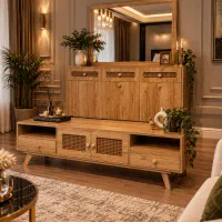 ست حصیری میز تلویزیون و آینه کنسول، جاکفشی