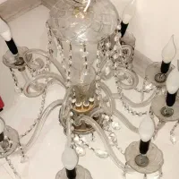 لوستر 7 شاخه چلچراغی،ترکیبی برنز و شیشه.