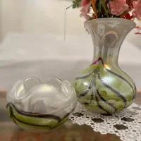 ست گلدان و کاسه کریستال اصل