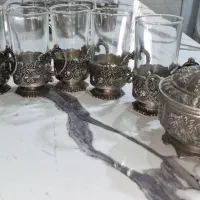 استکان وقندان پیوترطرح گل رز