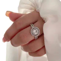 حلقه دوتایی جواهر تمام نقره تکتاش در نقره برف