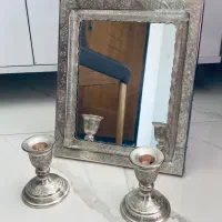 آینه و شمعدان نقره نما قلمزنی