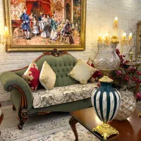 مبلمان استیل سلطنتی مبل و نهار خوری سبز درباری (نو