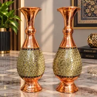 یک جفت گلدان مس و خاتم، کار اصفهان