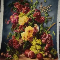 تابلو فرش با طرح گل و میوه