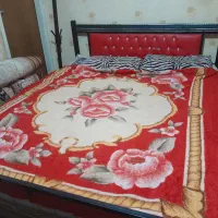 تخت فلزی دونفره همراه با تشک فنری در حد نو|تخت و سرویس خواب|همدان, |دیوار