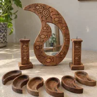 اینه شمعدان چوبی ۶ پیاله. اینه و جاشمعی چوبی سنتی