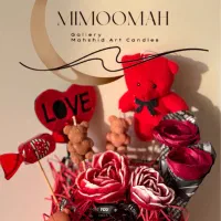 باکس هدیه ولنتاین شکلات شمع قلبی خرس گل