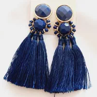 گوشواره آویز بلند ابریشمی مدل سورمه ای