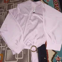 شومیز جنس حریر صورتی پاستیلی کمرنگ