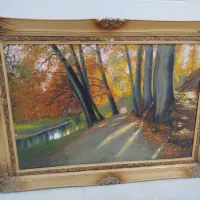 تابلو رنگ روغن پاییزی زیبا و زندگی آرام قیمت مناسب