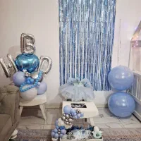 بادکنک تولد تم آبی نقره ای