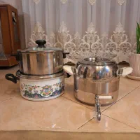 کتری استیل و قابلمه و میوه خوری کریستال درحد نو