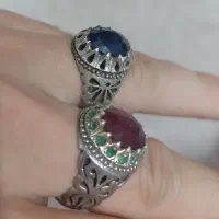 انگشتر یاقوت کبود و یاقوت قرمز رکاب دست ساز