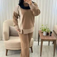 ست بافت و بارونی و شلوارلی وشال