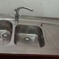 سینک ظرفشویی دو قلو با شیر و سیفون