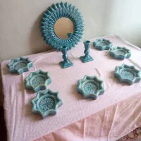 هفت سین فیروزه ای با آیینه و شمعدان فوری فروشی|صنایع دستی و سایر لوازم تزئینی|ورامین, ورامین|دیوار