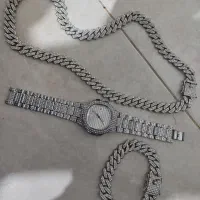 ست دستبند گردنبند ساعت فول نگین