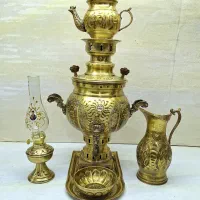 سماور زغالی توپی ۶پارچه برنجی