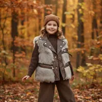 پوشاک بچگانه وارداتی پاییزی ژیله خز ست چرم