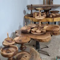 سرویس پذیرایی چوبی ظرفچوبی بشقاب چوبی پیاله قندون