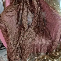 پرده توری سفیدوحریر و قهوه ای