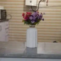دو عدد گل ناز و گلدان سفید جدید و شیک