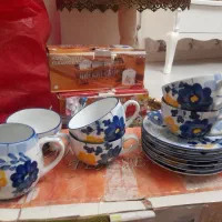 چایخوری گل پنبه و ۱۲ عدد پیش دستی بلور اصفهان